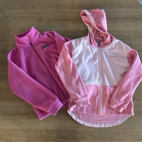 2 Pack Columbia Zip Up Fleece Little Girls Size Small 7/8, Hooded - Picture 1 of 8